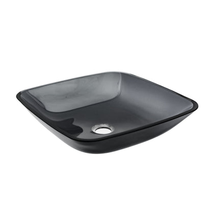Square Vessel Sink For Bathroom, Above Counter Design With Pop Up Drain, Smooth Rounded Edges - Gray