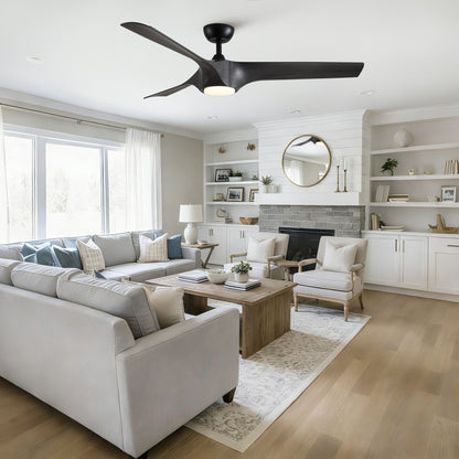 Reversible Quiet Motor Ceiling Fan Light With ABS Blades - Black / Gray
