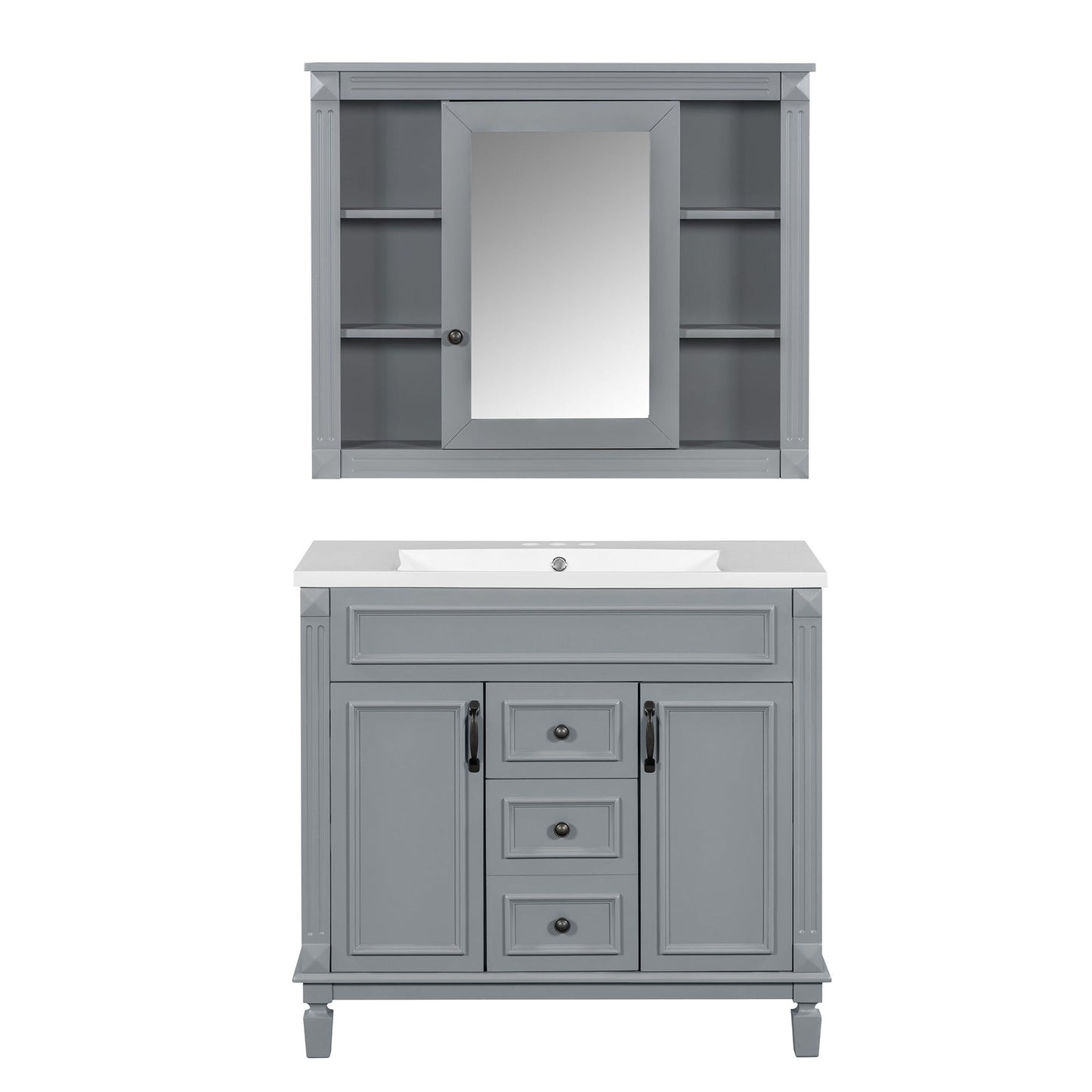 Bathroom Vanity With Top Sink, Mirror Cabinet, 2 Soft Closing Doors & 2 Drawers