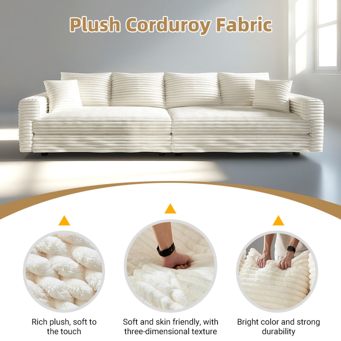 4 Seat Sofa, Modern Comfy Upholstered Sofa Cloud Couch, Deep Seat Couches With Soft Pillows