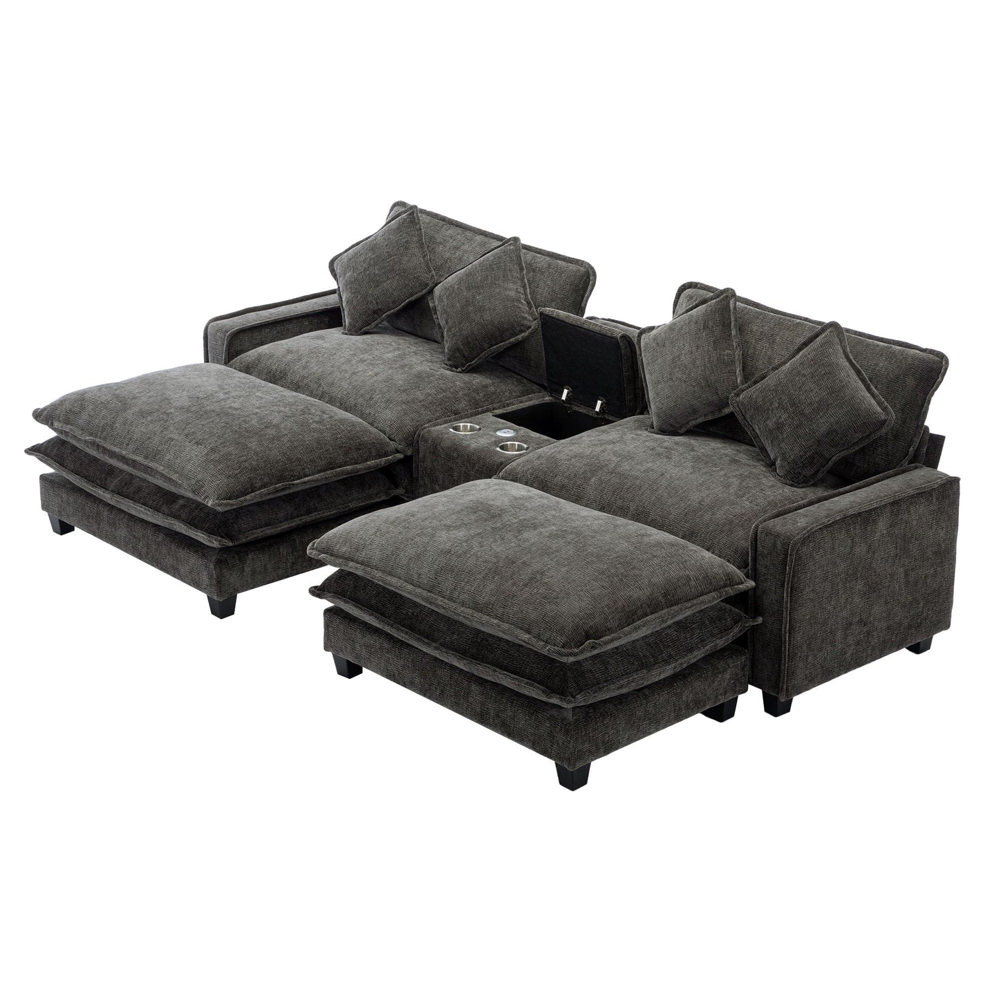 Modern Sectional Sofa With Removable Ottomans, USB Ports