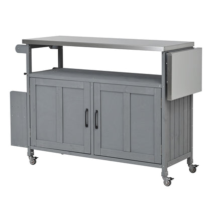 Foldable Outdoor Kitchen Island With Lockable Wheels, Storage Cabinet And Towel Rack For Patio