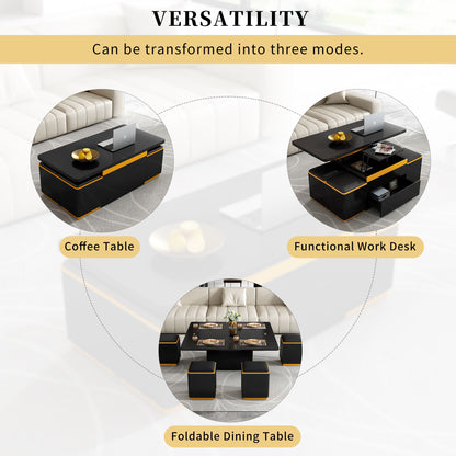 Lift Top Coffee Table With 4 Storage Stools
