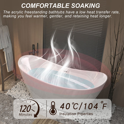 Freestanding Tub With Overflow And Pop Up Drain, Ergonomic Design
