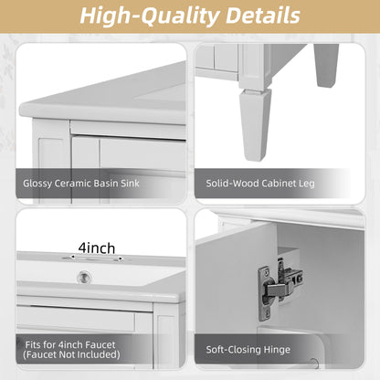 Bathroom Vanity With 2 Doors And Tip Out Drawer, Soft Closing Hinges