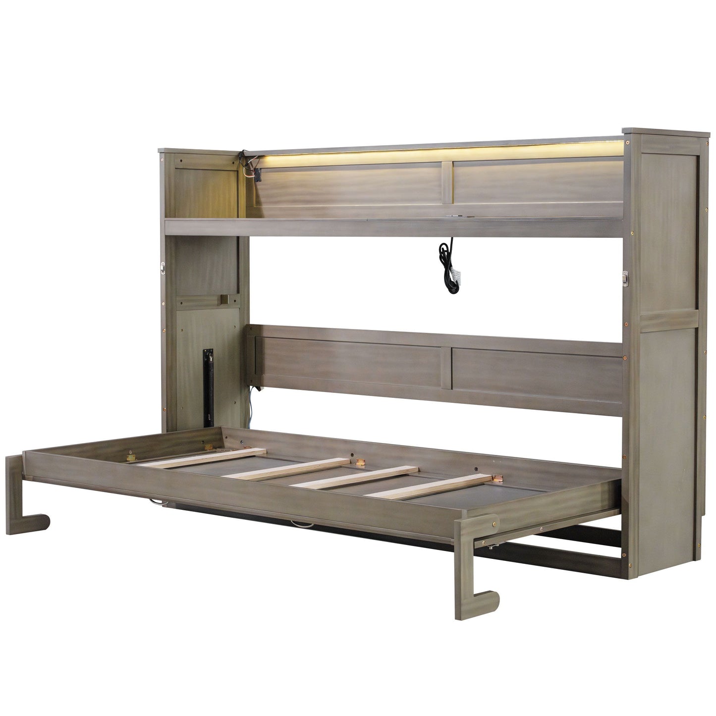 Murphy Bed With Desk, LED Light And USB Charging Station