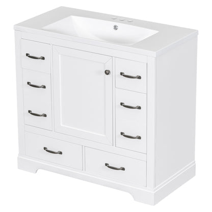 Modern Bathroom Vanity With Sink, 6 Drawers, Adjustable Shelf