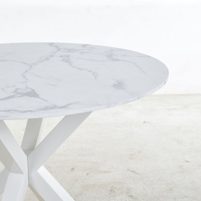 Cross Leg Dining Table With Round Top, For 4 - 6 People - White