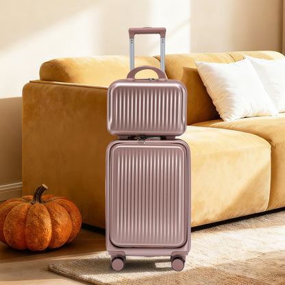 Luggage Set With Cosmetic Case, Combination Lock, Front Opening Design