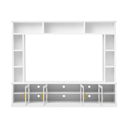 All-In-One Entertainment Center With Bookshelves & Tempered Glass Doors, TV Console Unit For Living Room