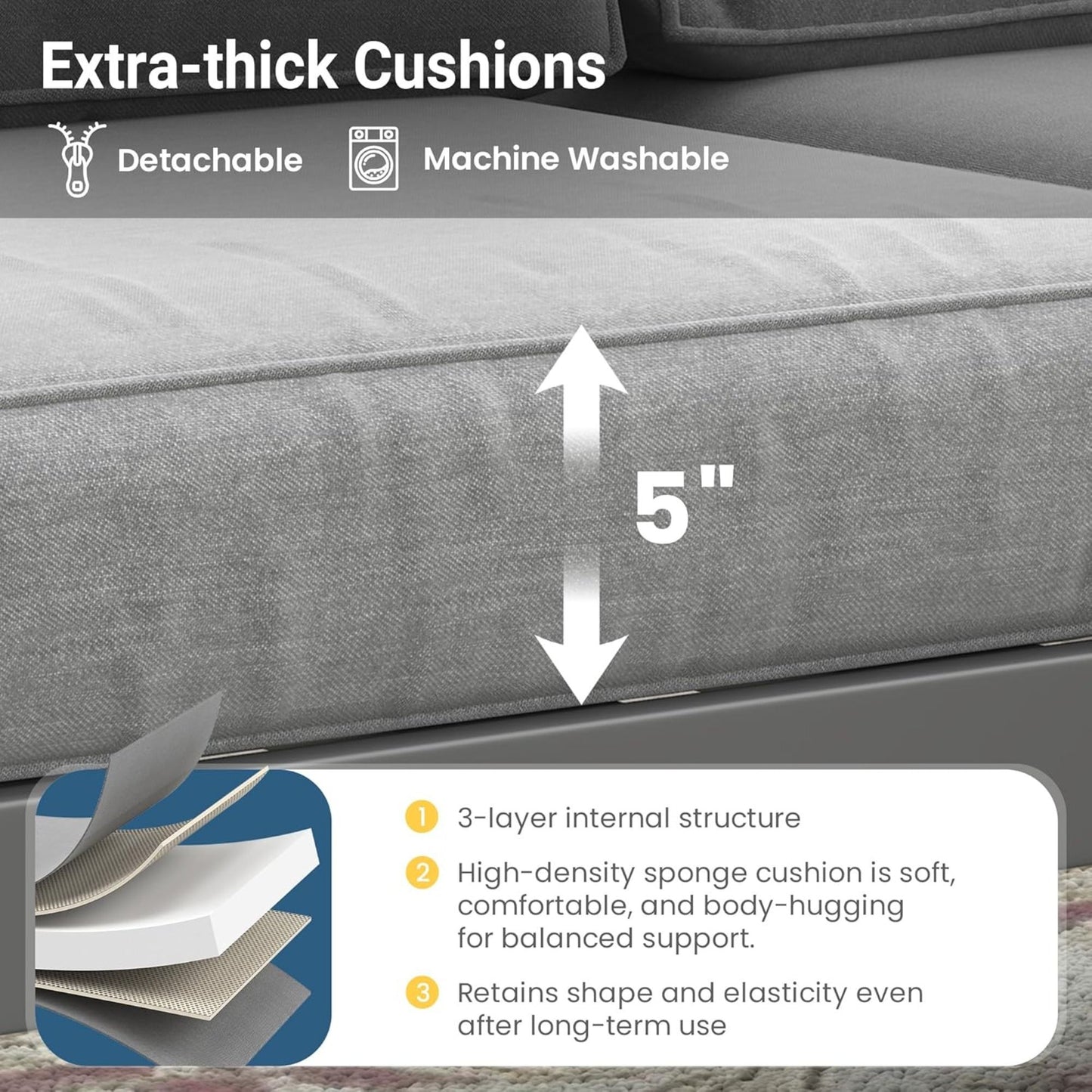 All Weather 3 Seat Patio Sofa With Thick Cushions - Gray / Gray