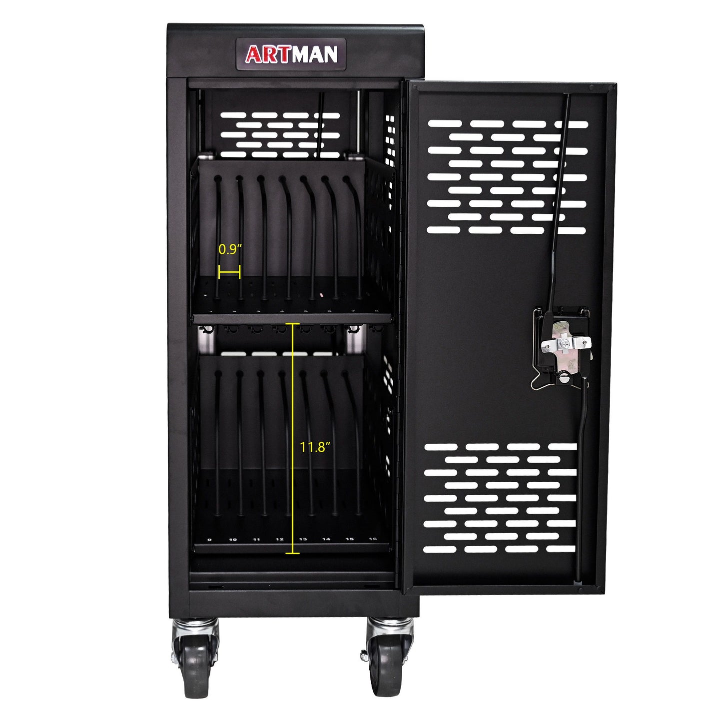 16 Bay Mobile School Charging Cart Station For book, Tablet And Laptop Computer With Power Strip Included