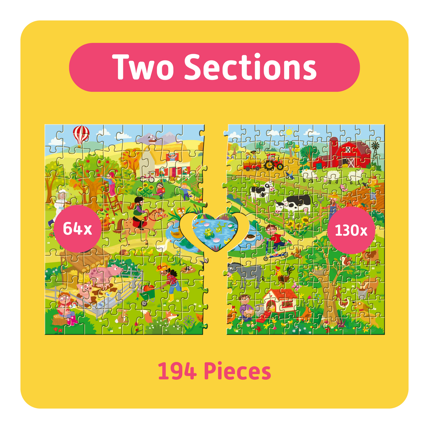 TEAMPUZZLE FOR FAMILIES: On the Farm – 194-Piece Child & Adult Jigsaw Puzzle – Large & Small Puzzle Pieces – Ages 4+