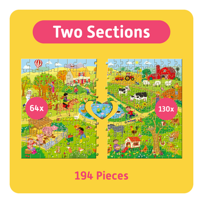 TEAMPUZZLE FOR FAMILIES: On the Farm – 194-Piece Child & Adult Jigsaw Puzzle – Large & Small Puzzle Pieces – Ages 4+