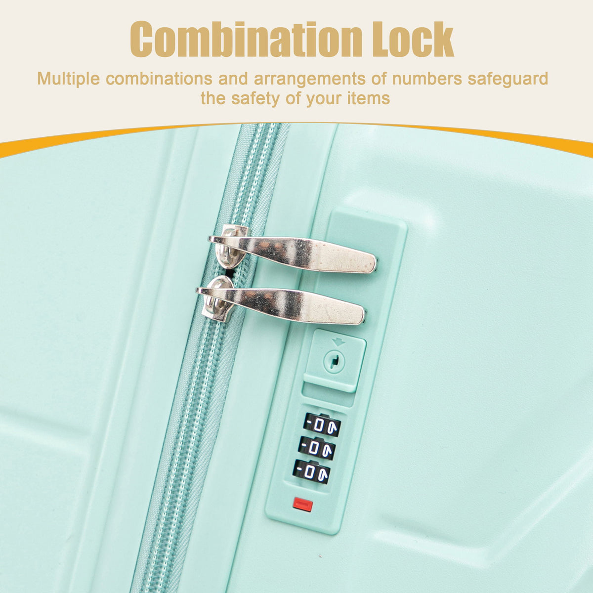Hard Shell Luggage With Scratch Resistant Surface, 4 Wheels, Combination Lock & Side Hooks