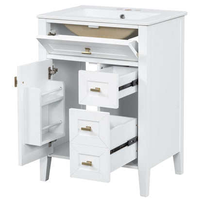 Bathroom Vanity With Sink, 3 Drawers & Cabinet With 2 Tier Door Storage Rack, Soft Close Doors & Drawers