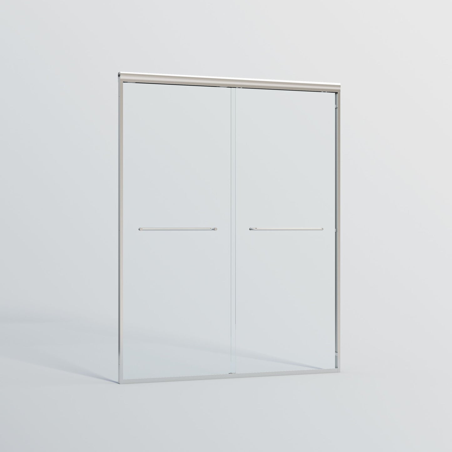 Double Sliding Shower Door, Semi-Frameless Bypass Bathroom Sliding Door With 1/4" (6 Mm) Tempered Glass For Walk-In Shower