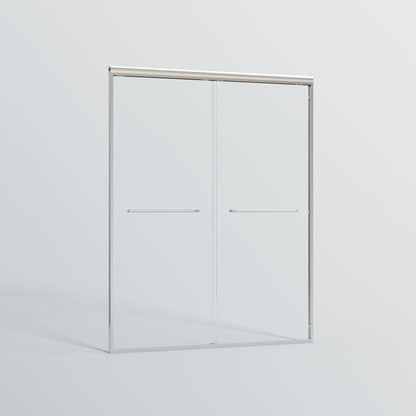 Double Sliding Shower Door, Semi-Frameless Bypass Bathroom Sliding Door With 1/4" (6 Mm) Tempered Glass For Walk-In Shower