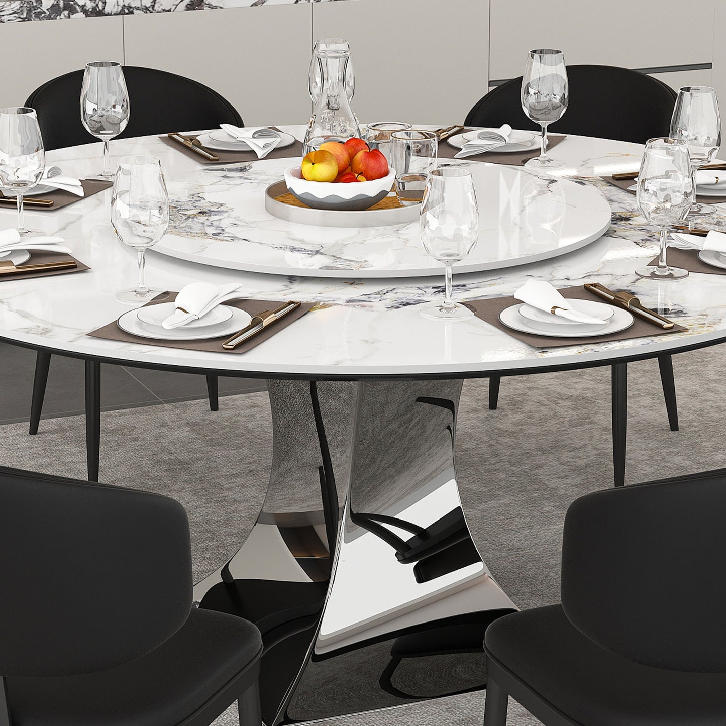 Round Dining Table With 6 Chairs Set - Silver