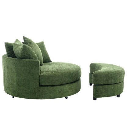 360° Swivel Accent Barrel Chair With Storage Ottoman & 4 Pillows, Modern Leisure Chair Round Accent For Living Room