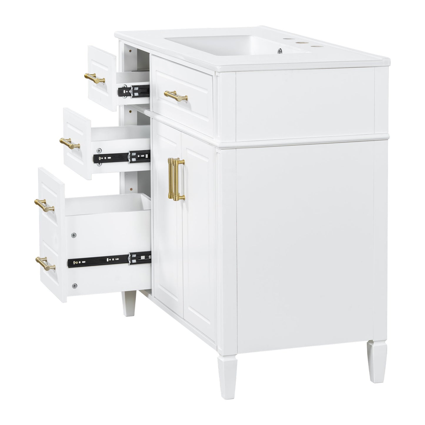 Bathroom Vanity With Sink, 4 Drawers, 2 Doors