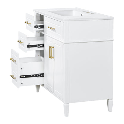 Bathroom Vanity With Sink, 4 Drawers (1 Flip Drawer), 2 Doors & Adjustable Shelf - White