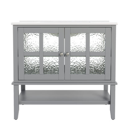 Bathroom Vanity With Ceramic Sink, Adjustable & Open Shelf