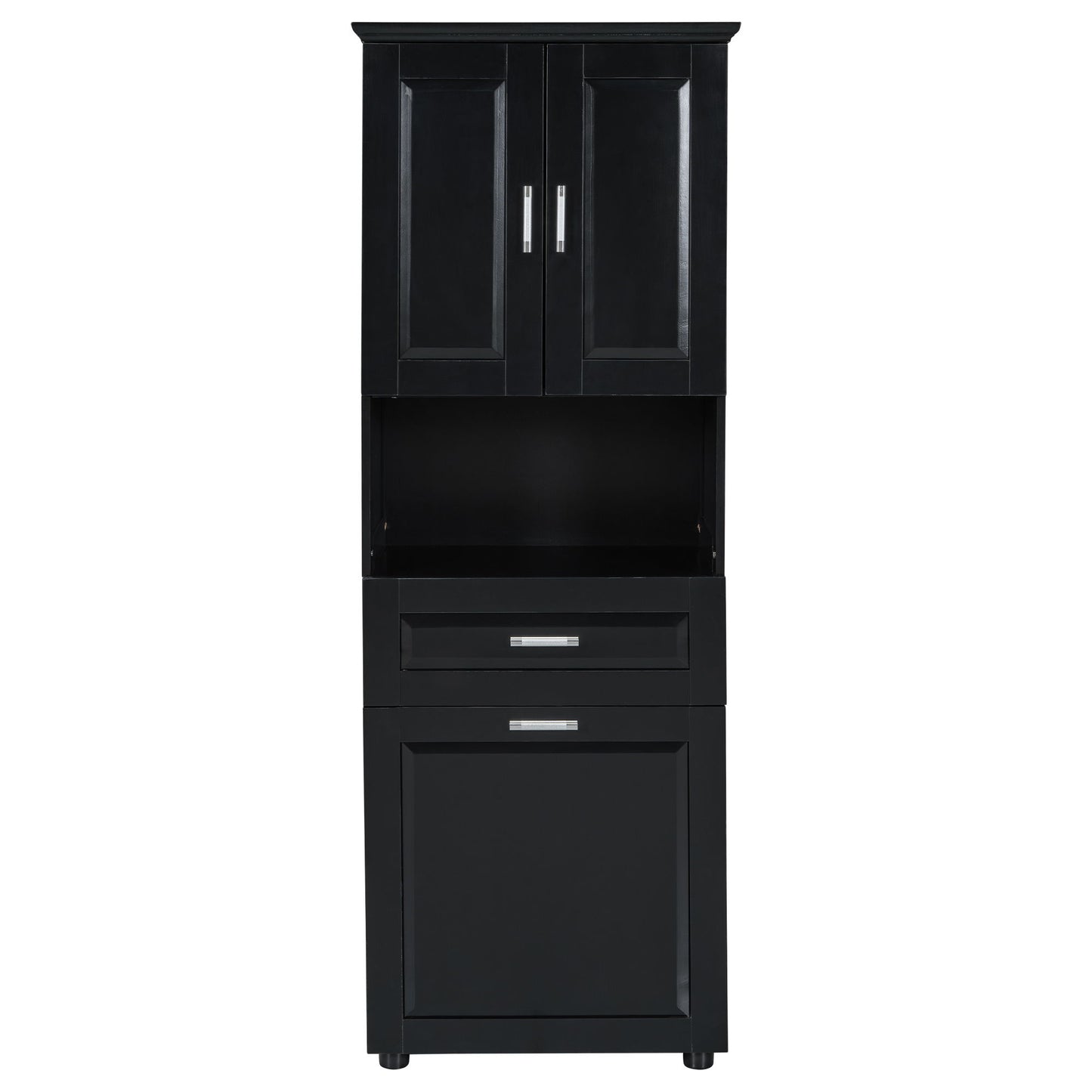 Tall Bathroom Cabinet With Tilt-Out Laundry Basket And Upper Storage