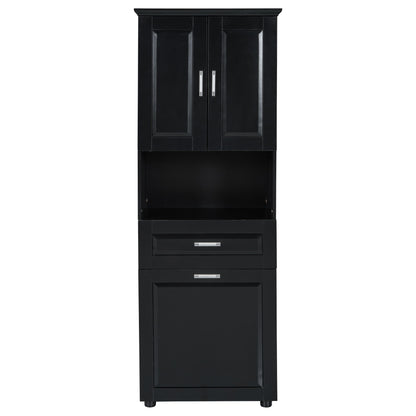 Tall Bathroom Cabinet With Tilt-Out Laundry Basket And Upper Storage
