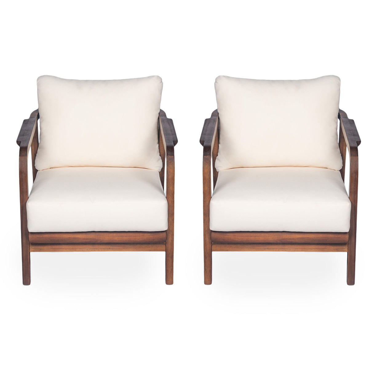 Outdoor Lounge Chair With Woven Backrest, Solid Wood Frame, Comfortable Cushions