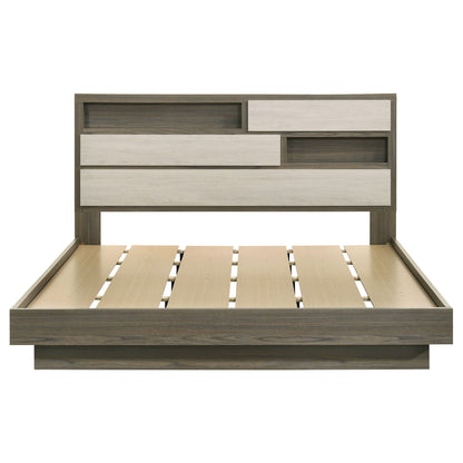Eastern King Bed Bookcase Headboard With Hidden Storage - Oak