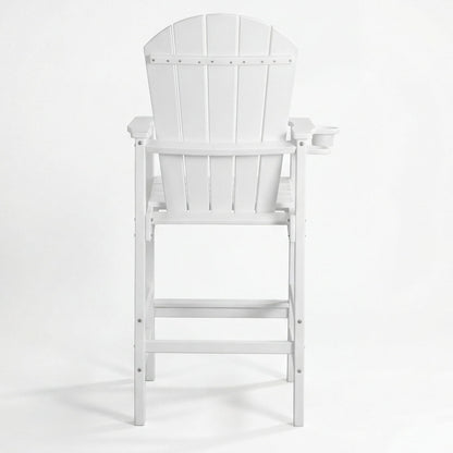 Outdoor Bar Height Adirondack Patio Chair With Cup Holder And Armrests All Weather UV Resistant - White