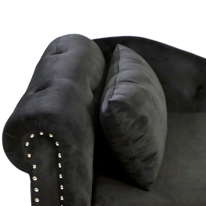 Chaise Lounge Indoor, Lounge Chair For Bedroom With Storage & Pillow, Modern Upholstered Rolled Arm Chase Lounge For Sleeping With Nailhead Trim For Living Room Bedroom Office