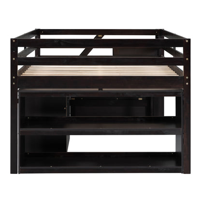 Loft Bed With Retractable Writing Desk And 3 Drawers With Storage Stairs And Shelves