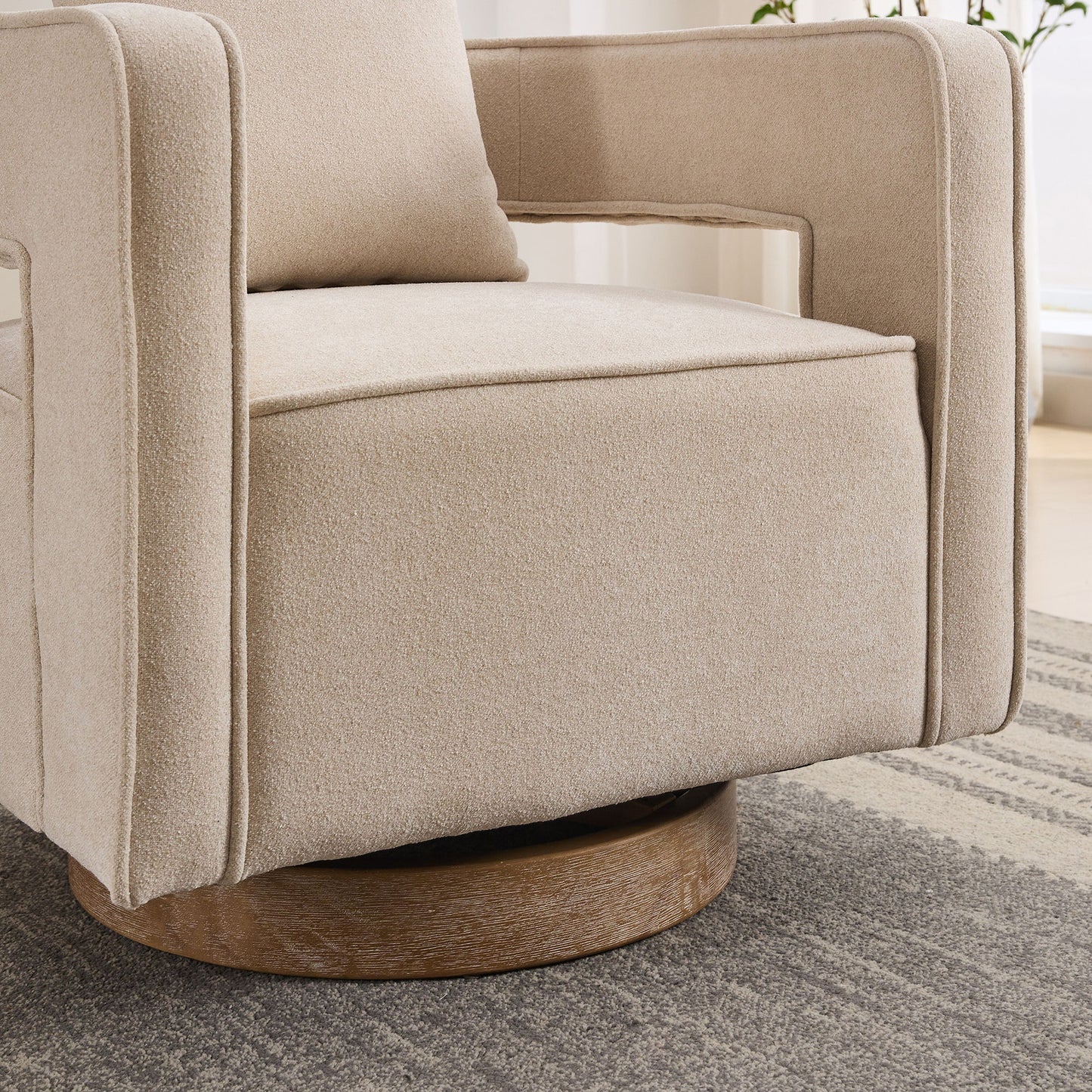 Swivel Accent Open Back Barrel Chair With Weathered Base