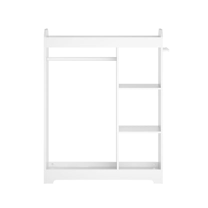 Dress Up Storage With Mirror And Hooks, Clothes Rack With Hanging Rod, 3 Side Hooks, Open Shelves, Top Shelf Organizer - White