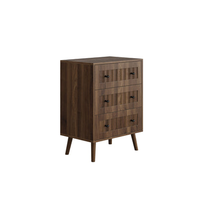 3 Drawer Dresser, Storage Cabinet With Vertical Grooves For Bedroom - Walnut