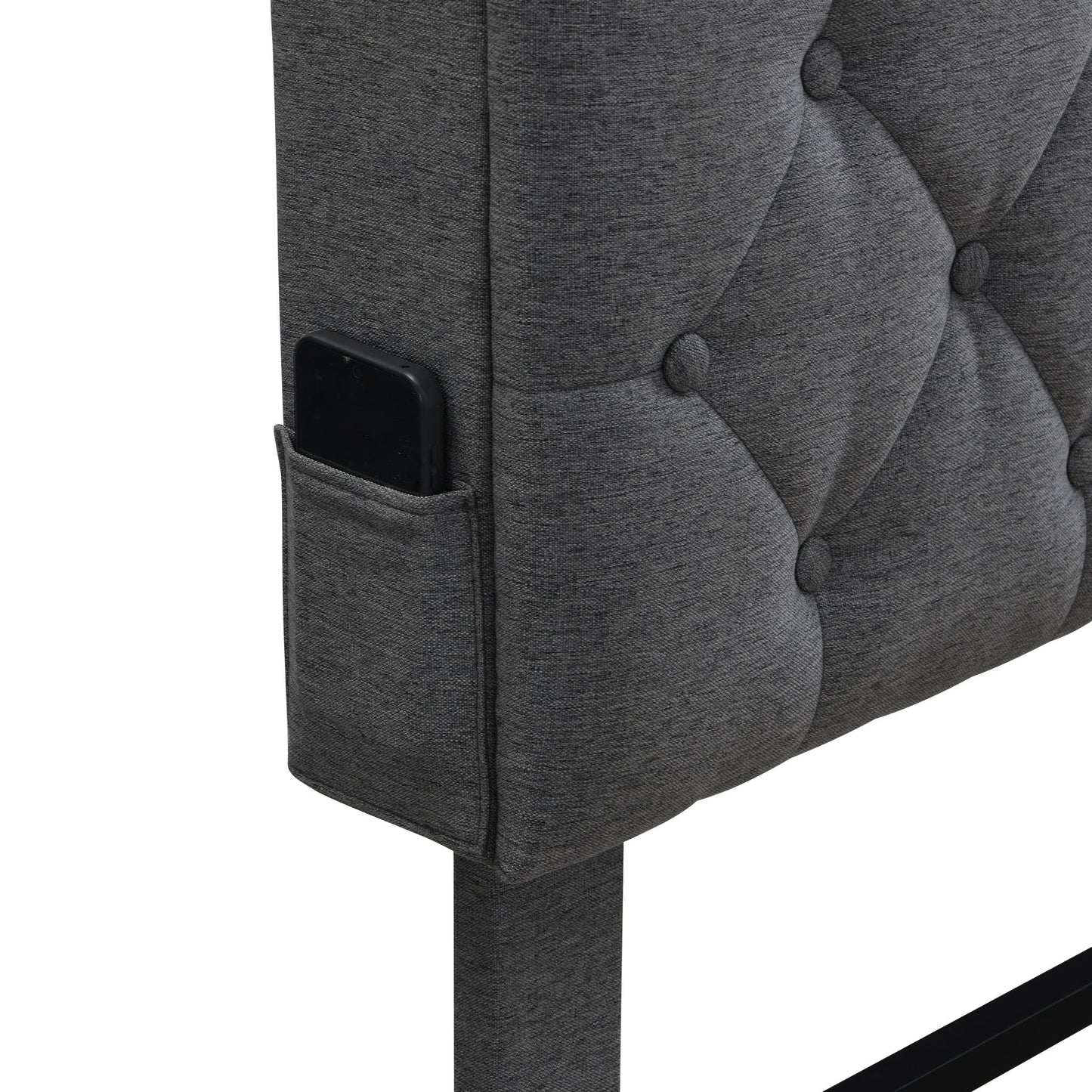 Modern Upholstered Platform Bed Frame With Button Tufted Headboard And USB Ports