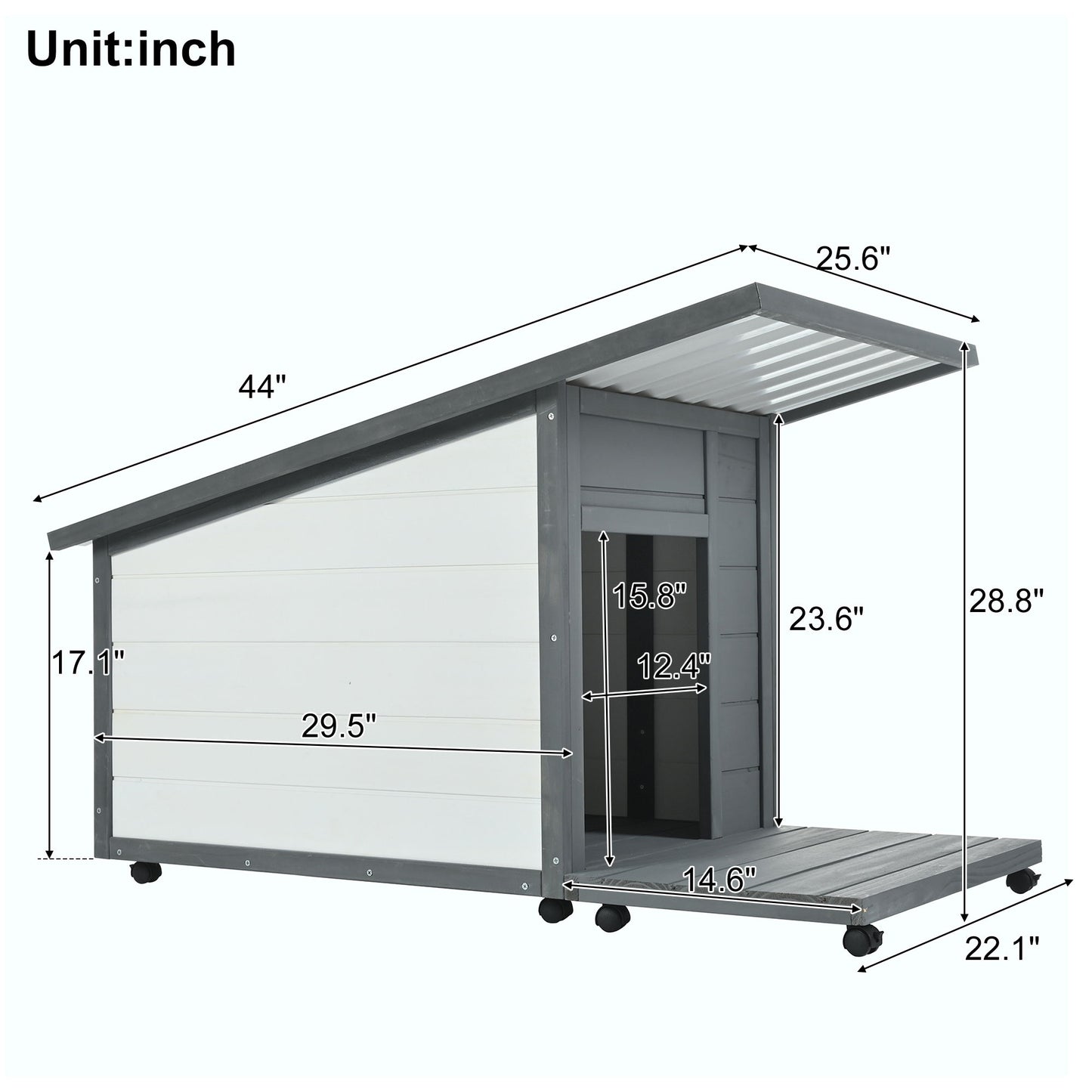 Modern Design Outdoor Dog House With Food Bowl And Wheels Pine - Gray / White