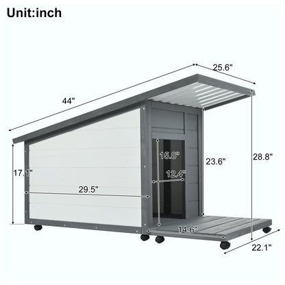 Modern Design Outdoor Dog House With Food Bowl And Wheels Pine - Gray / White