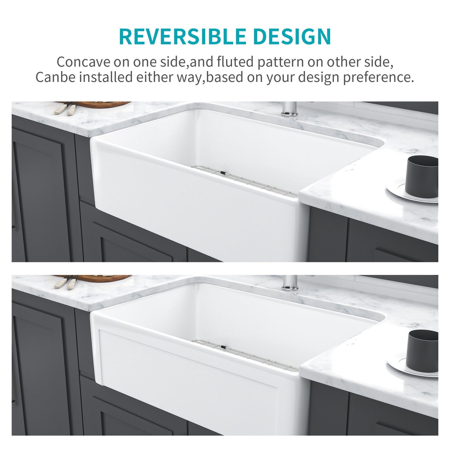 Apron Front Reversible Single Bowl Kitchen Sink & Grid And Strainer