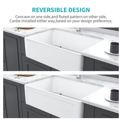 Apron Front Reversible Single Bowl Kitchen Sink & Grid And Strainer