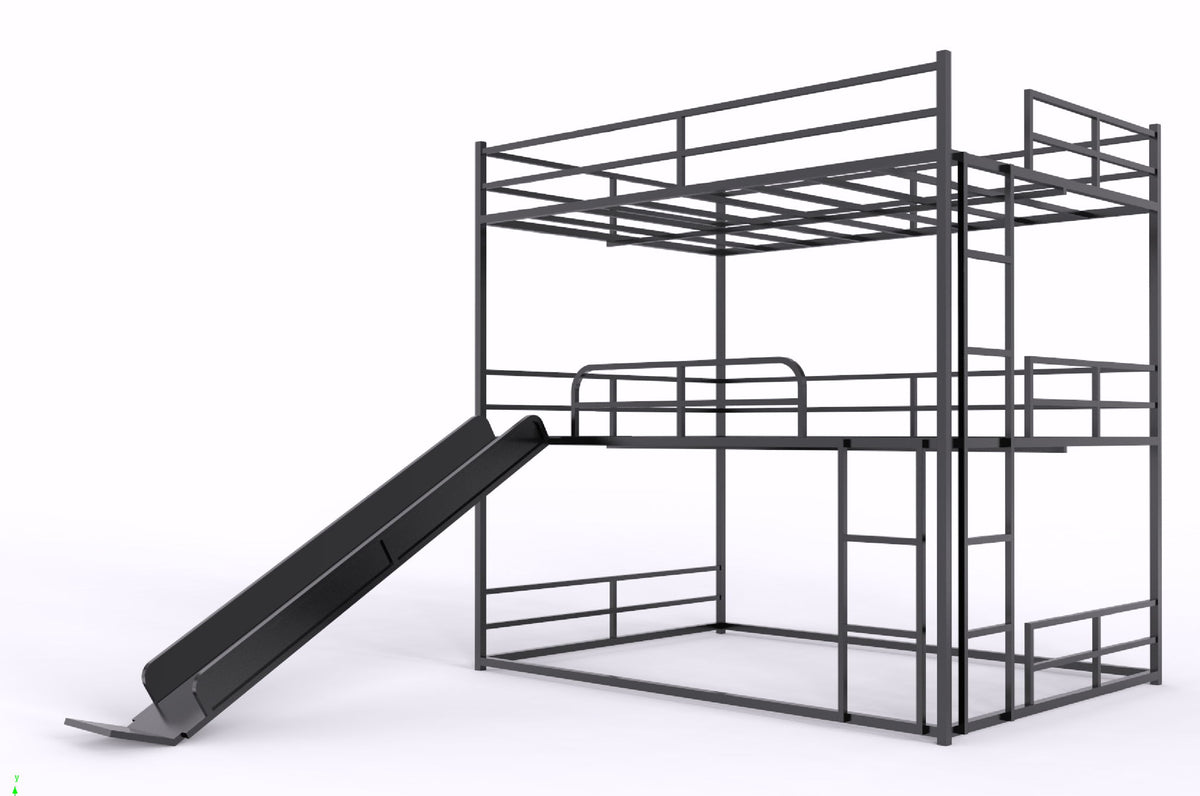 Twin Size House Loft Bed With Slide And Ladder - Black