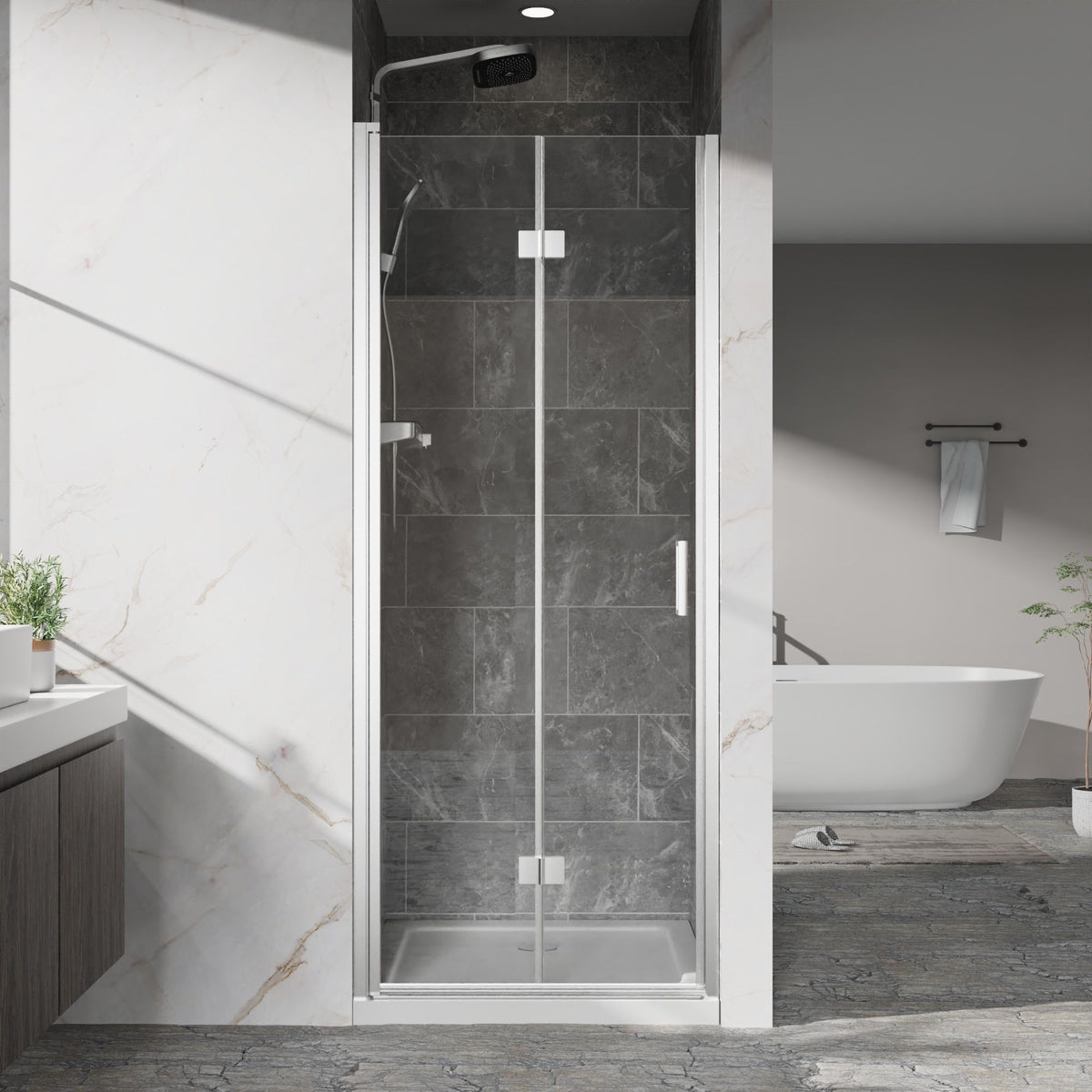 Frameless Bi Fold Shower Doors 30" W X 72" H - Chrome