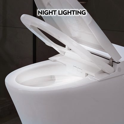 Heated Seat Smart Toilet Without Bidet, Upmarket Compact Dual Flush Toilet 1 / 1.28 Gpf, Tank Less Toilet With Adjustable Temp Heated Seat, Foot Sensor Flush - White Night Light, Knob Control, Power Out
