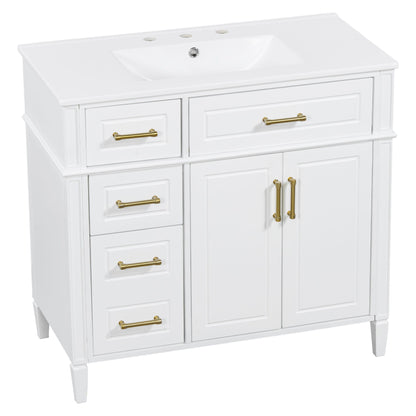 Bathroom Vanity With Sink, 4 Drawers, 2 Doors