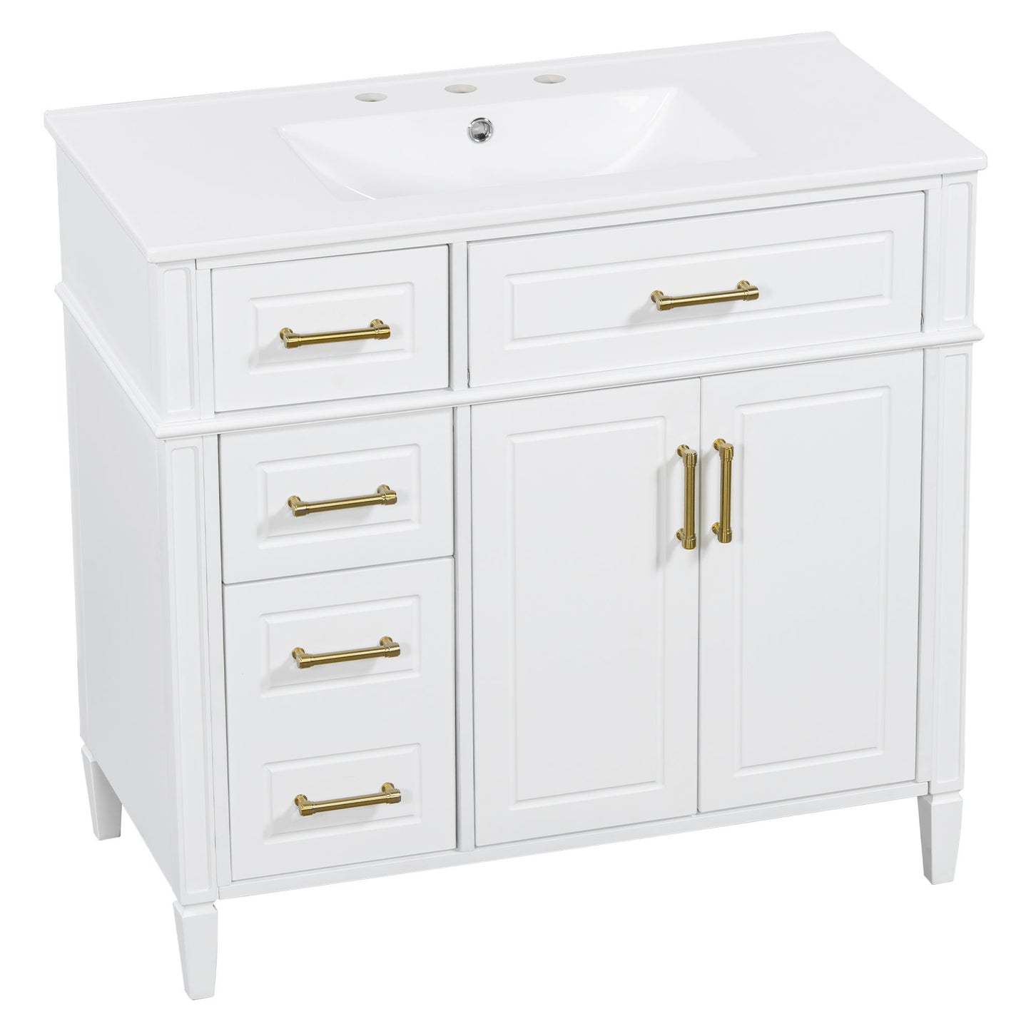 Bathroom Vanity With Sink, 4 Drawers (1 Flip Drawer), 2 Doors & Adjustable Shelf - White