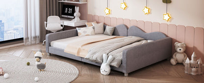 Upholstered Daybed, Sherpa Fabric Sofabed With Cloud-Shaped Backrest