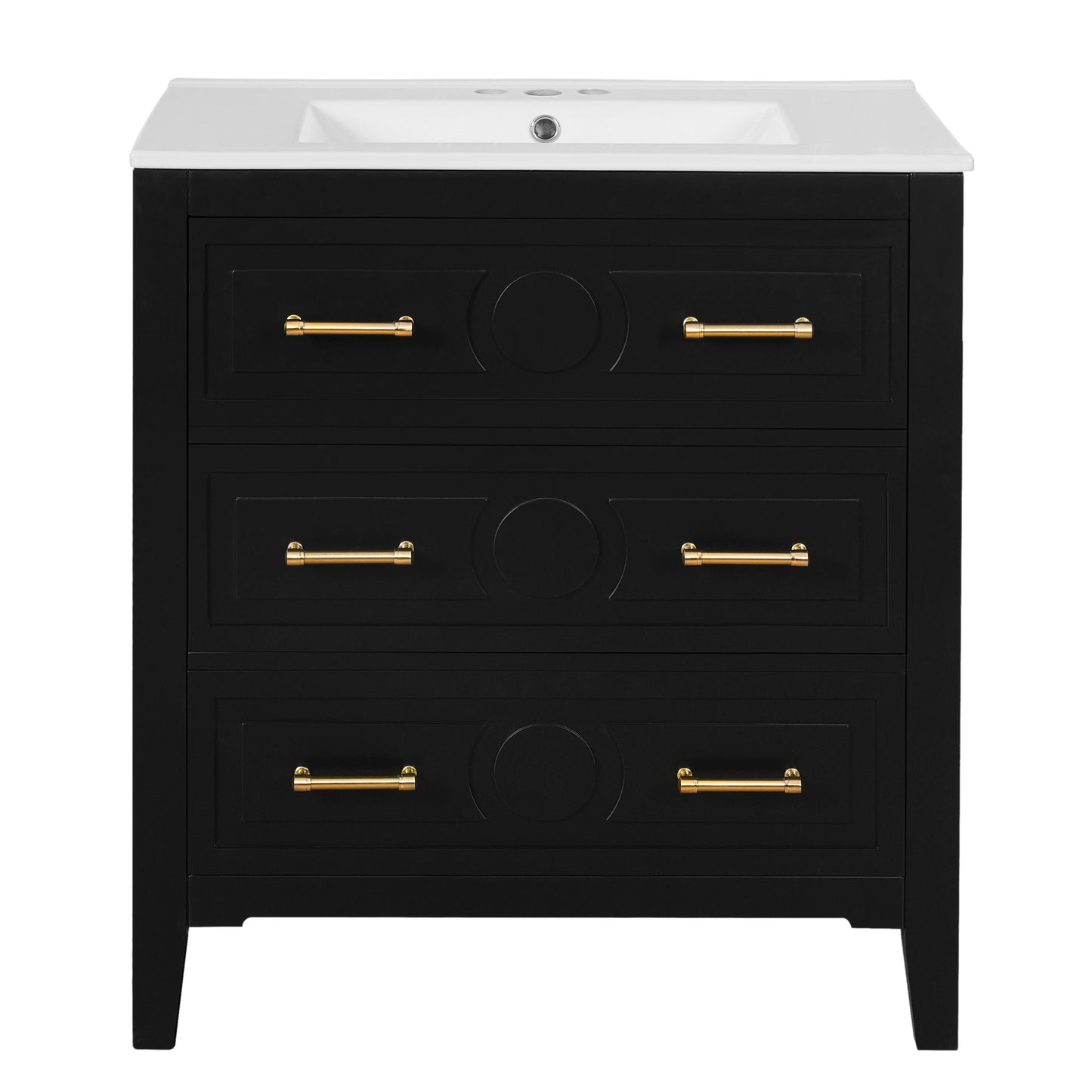 Retro Bathroom Vanity With Sink Combo, Free Standing Single Set With 3 Drawers
