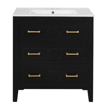Retro Bathroom Vanity With Sink Combo, Free Standing Single Set With 3 Drawers
